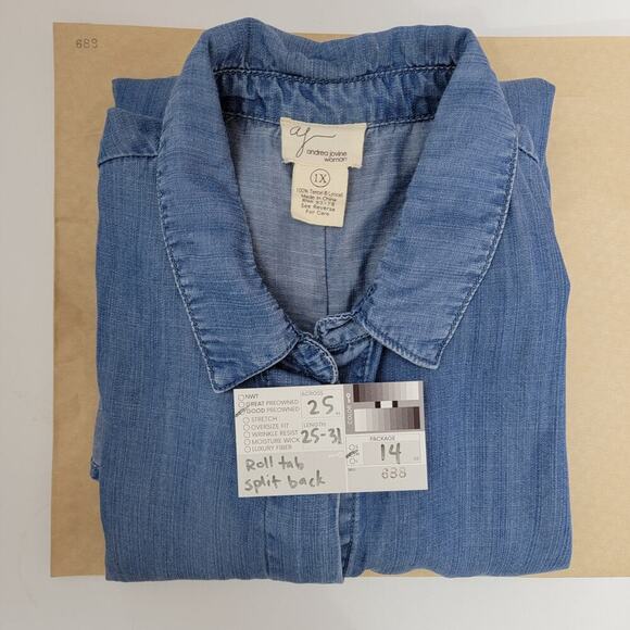 Andrea Jovine Chambray Top 1x Blue Lyocell 688 - Picture 10 of 11